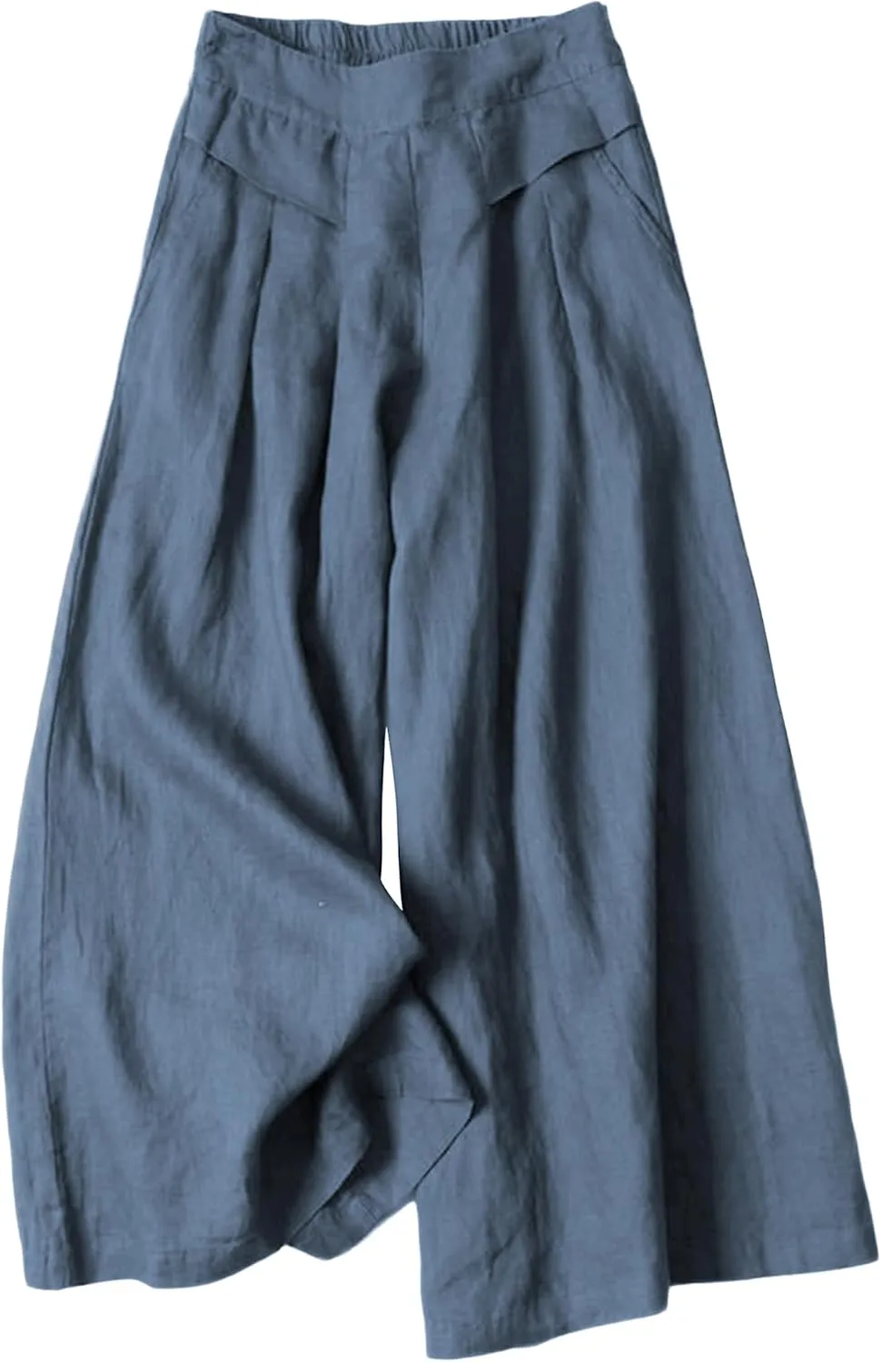 Bianstore Women's Culottes Linen Cropped Wide Leg Pants Elastic Waist Casual Palazzo Trousers with Pockets