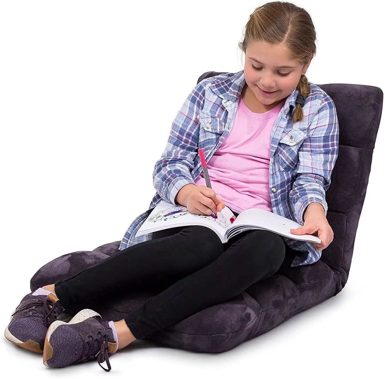BIRDROCK HOME Adjustable Memory Foam Floor Chair - Ideal for Gaming, Reading, Meditation - Comfortable and Versatile - Suitable for Kids and Teenagers - Comfy Foldable Floor Seat - Eggplant