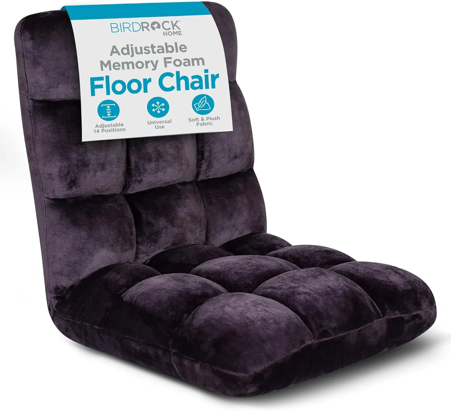 BIRDROCK HOME Adjustable Memory Foam Floor Chair - Ideal for Gaming, Reading, Meditation - Comfortable and Versatile - Suitable for Kids and Teenagers - Comfy Foldable Floor Seat - Eggplant