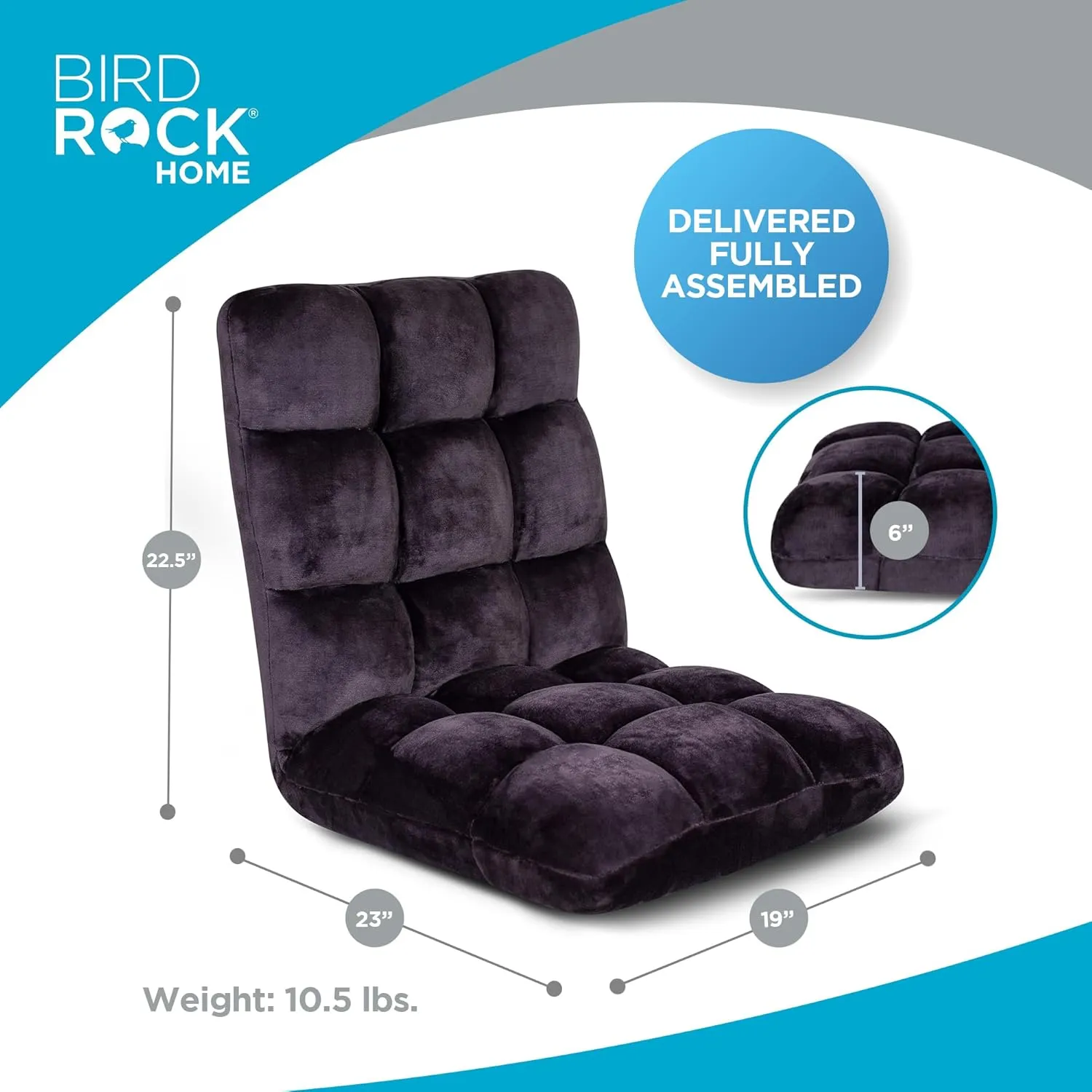 BIRDROCK HOME Adjustable Memory Foam Floor Chair - Ideal for Gaming, Reading, Meditation - Comfortable and Versatile - Suitable for Kids and Teenagers - Comfy Foldable Floor Seat - Eggplant