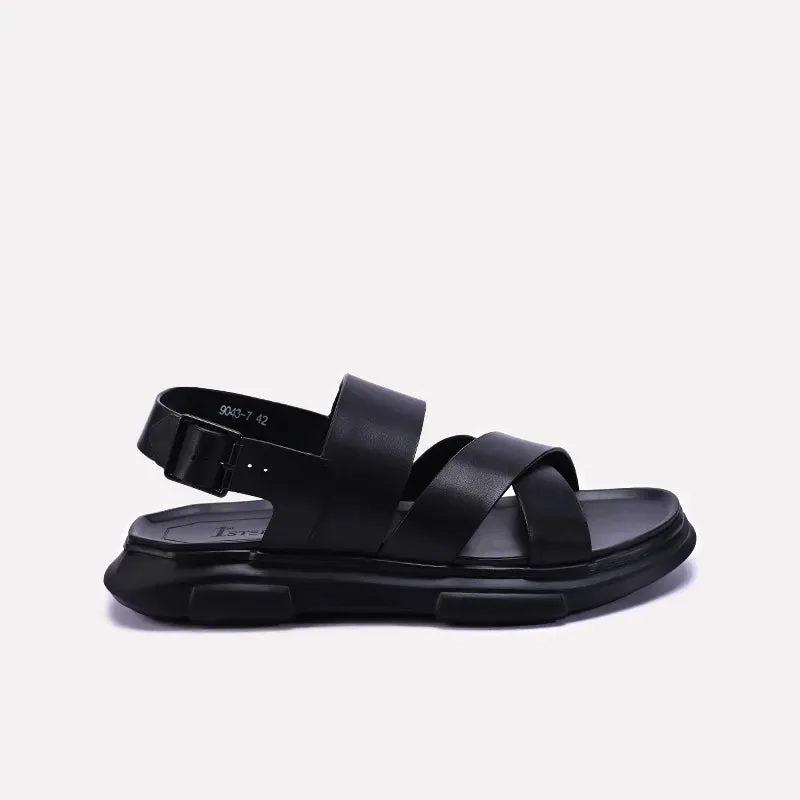 Black Comfy Leather Sandals 0141167