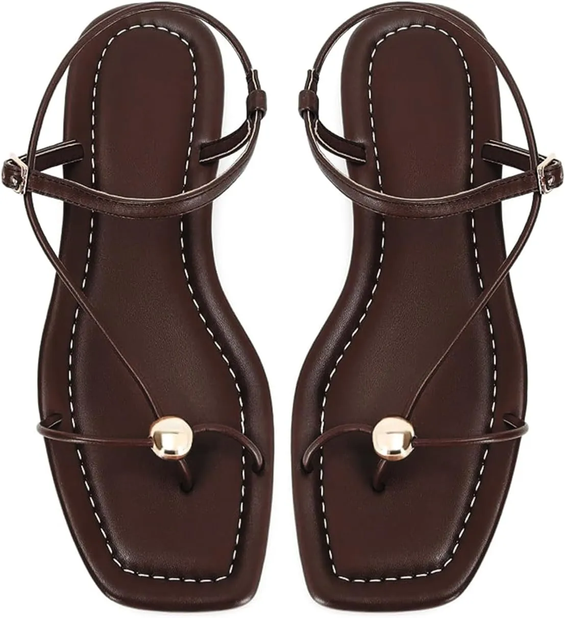 Black Strappy Flat Sandals for Women Comfortable Open Square Toe Sandals Dressy Beach Thong Flip Flop Slides Sandals