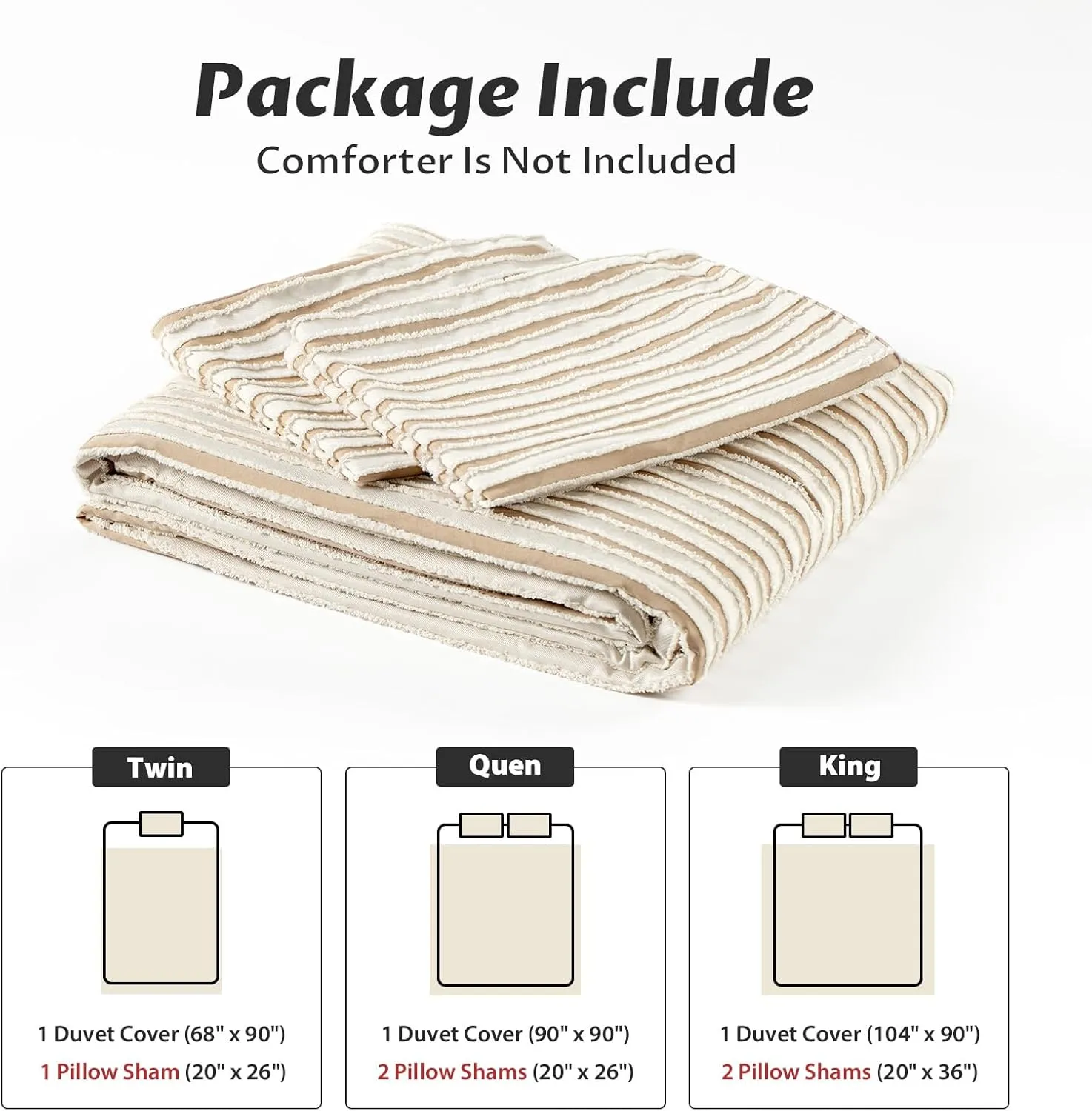 Boho Tufted Twin Duvet Cover Set, Soft Striped Textured Duvet Cover for All Season, 2 Pieces Bedding Set with 1 Pillow Shams, 8 Corner Ties, 7 Buttons (Sand, Twin, 68"x90")