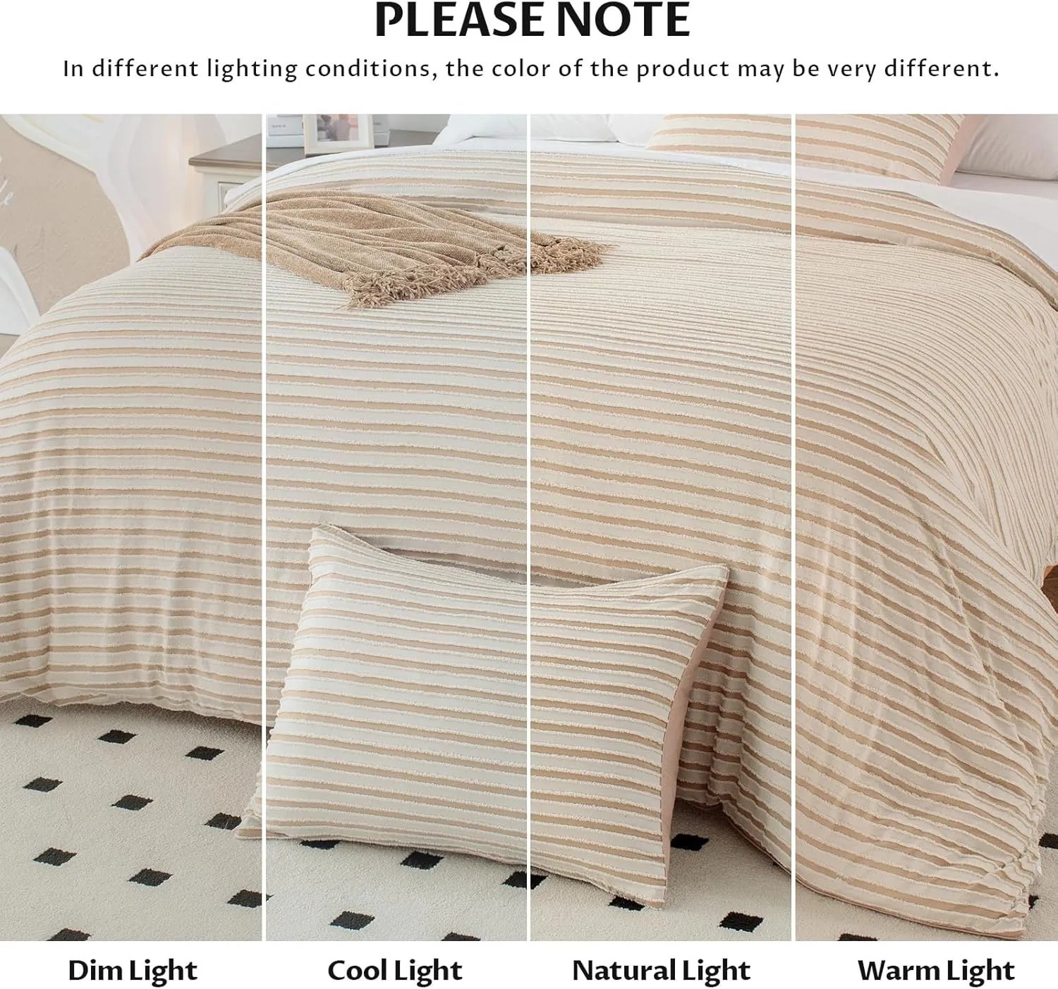 Boho Tufted Twin Duvet Cover Set, Soft Striped Textured Duvet Cover for All Season, 2 Pieces Bedding Set with 1 Pillow Shams, 8 Corner Ties, 7 Buttons (Sand, Twin, 68"x90")