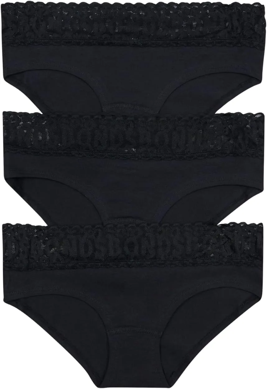 Bonds Women's Underwear Hipster Pack, Lace-top Icons Hipster Panties for Women, Stretchy Cotton-blend Underwear, 3-pack