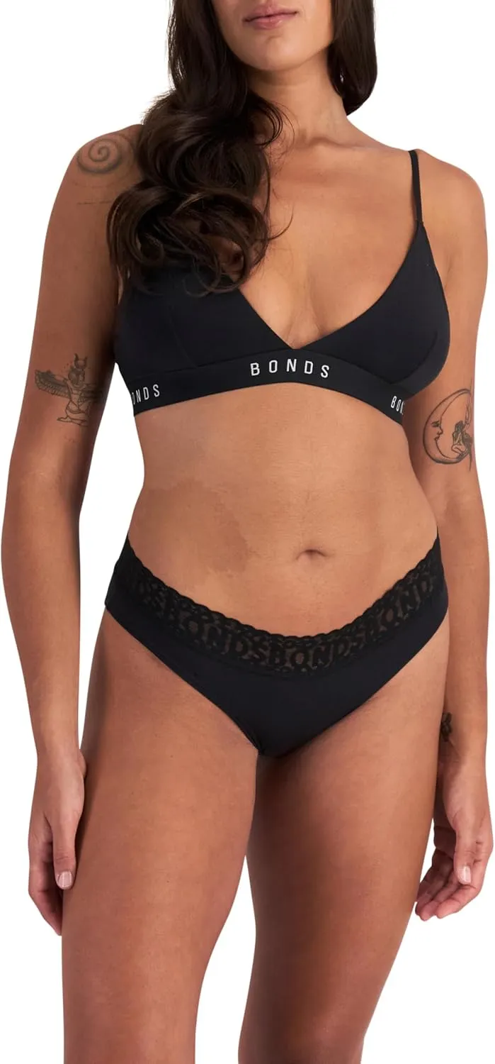Bonds Women's Underwear Hipster Pack, Lace-top Icons Hipster Panties for Women, Stretchy Cotton-blend Underwear, 3-pack