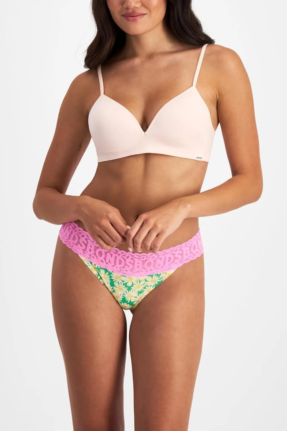 Bonds Women's Underwear Thong Pack, Lace-top Icons Panties for Women, Stretchy Cotton-blend, Low-rise Underwear, 3-pack