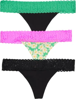 Bonds Women's Underwear Thong Pack, Lace-top Icons Panties for Women, Stretchy Cotton-blend, Low-rise Underwear, 3-pack