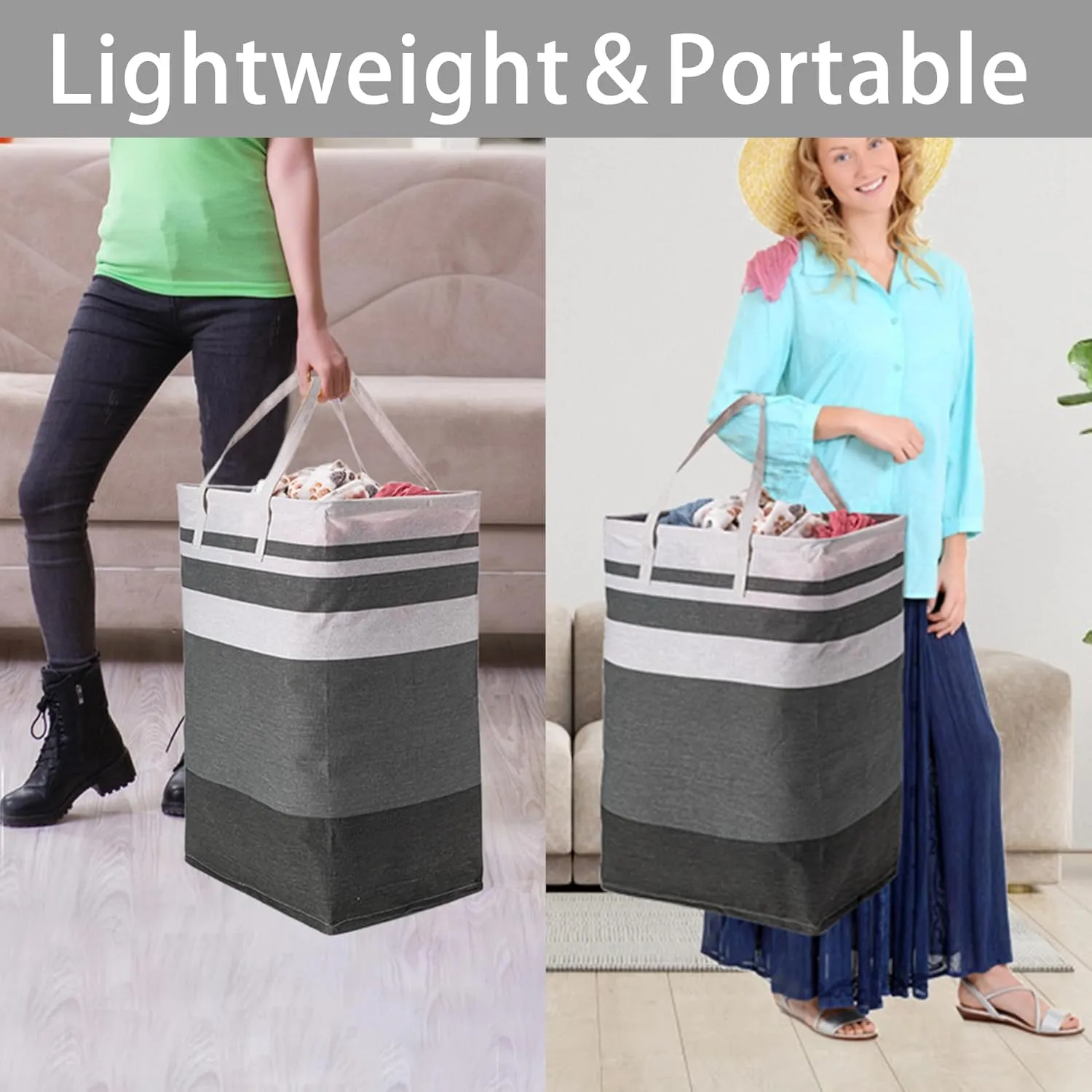 BOOMIBOO 2 Pack Large Laundry Basket,Waterproof Freestanding Laundry Hamper,Collapsible Clothes Basket with Easy Carry Handles in Laundry Room Bathroom Bedroom Dorm,Gradient Grey,75L