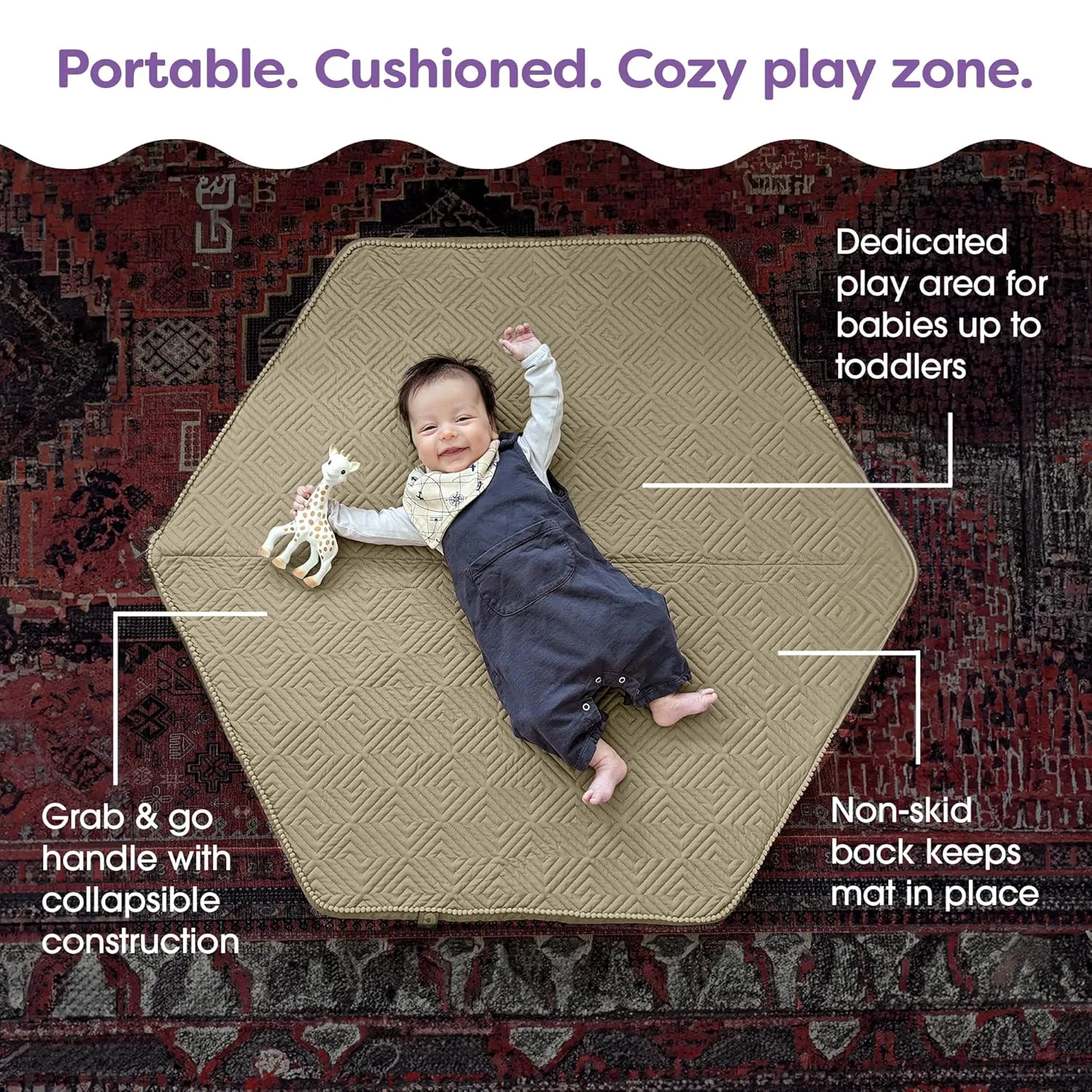 Boppy Foam Play Mat for Baby, Toddlers and Kids, Natural-Maze Tan, Easy-Setup with Non-Skid Backing for Floor Play, Tummy Time & More
