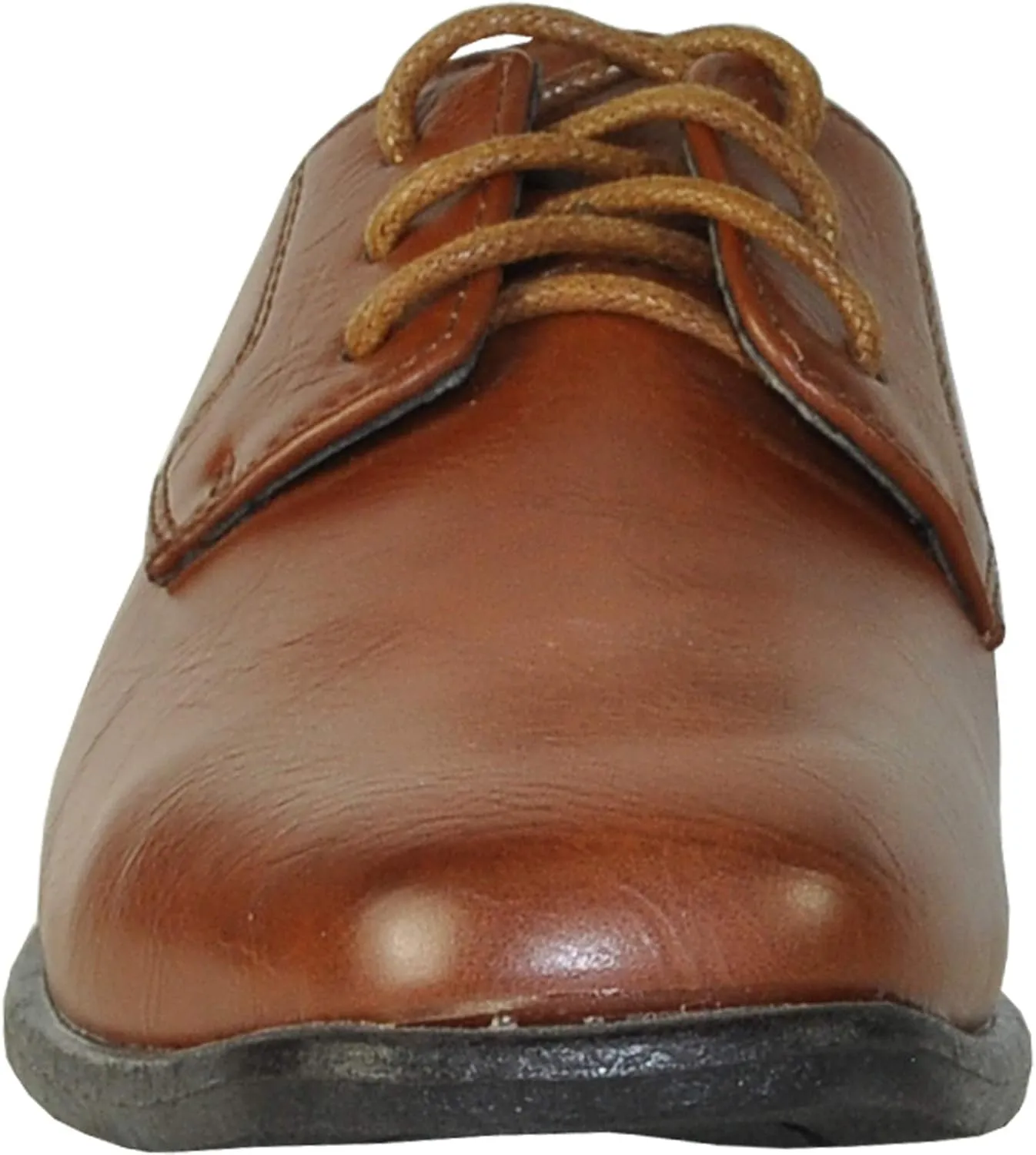 bravo! Boy Dress Shoe King Lace-up Oxford Plain Toe or Cap Toe Leather Sock for School Uniform Formal Event Size from Toddler to Youth Black Brown Cognac