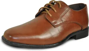 bravo! Boy Dress Shoe King Lace-up Oxford Plain Toe or Cap Toe Leather Sock for School Uniform Formal Event Size from Toddler to Youth Black Brown Cognac