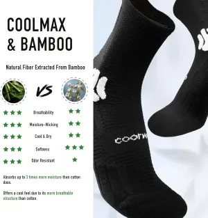 BRISIRA Coolmax Bamboo Viscose Compression Running Socks 3 Pairs Crew Moisture Wicking Anti Blister Athletic Hiking Work Sock
