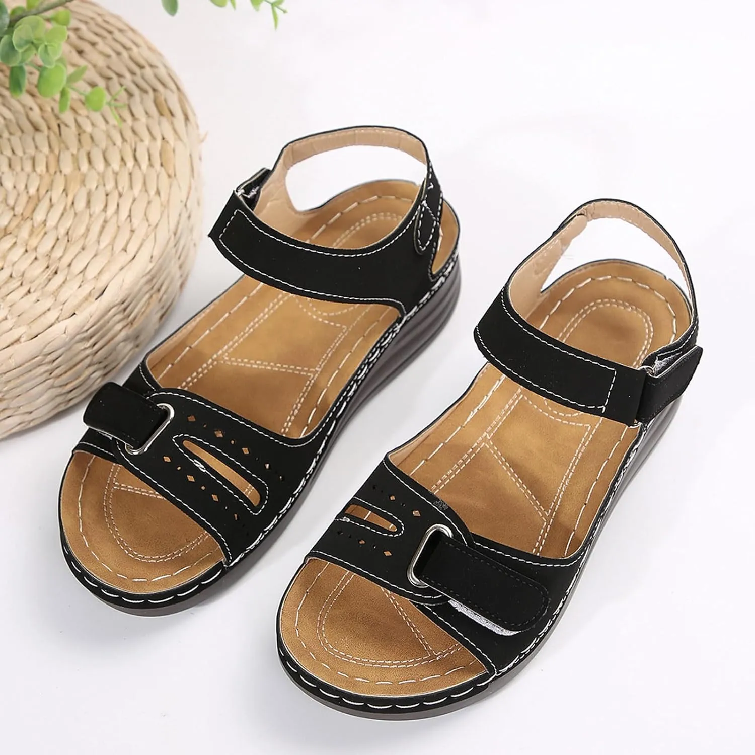 Brown Sandals for Women Hiking Comfy Sport Walking Sandal Outdoor Athletic Water Shoes with Three Adjustable Straps Beach Shoe