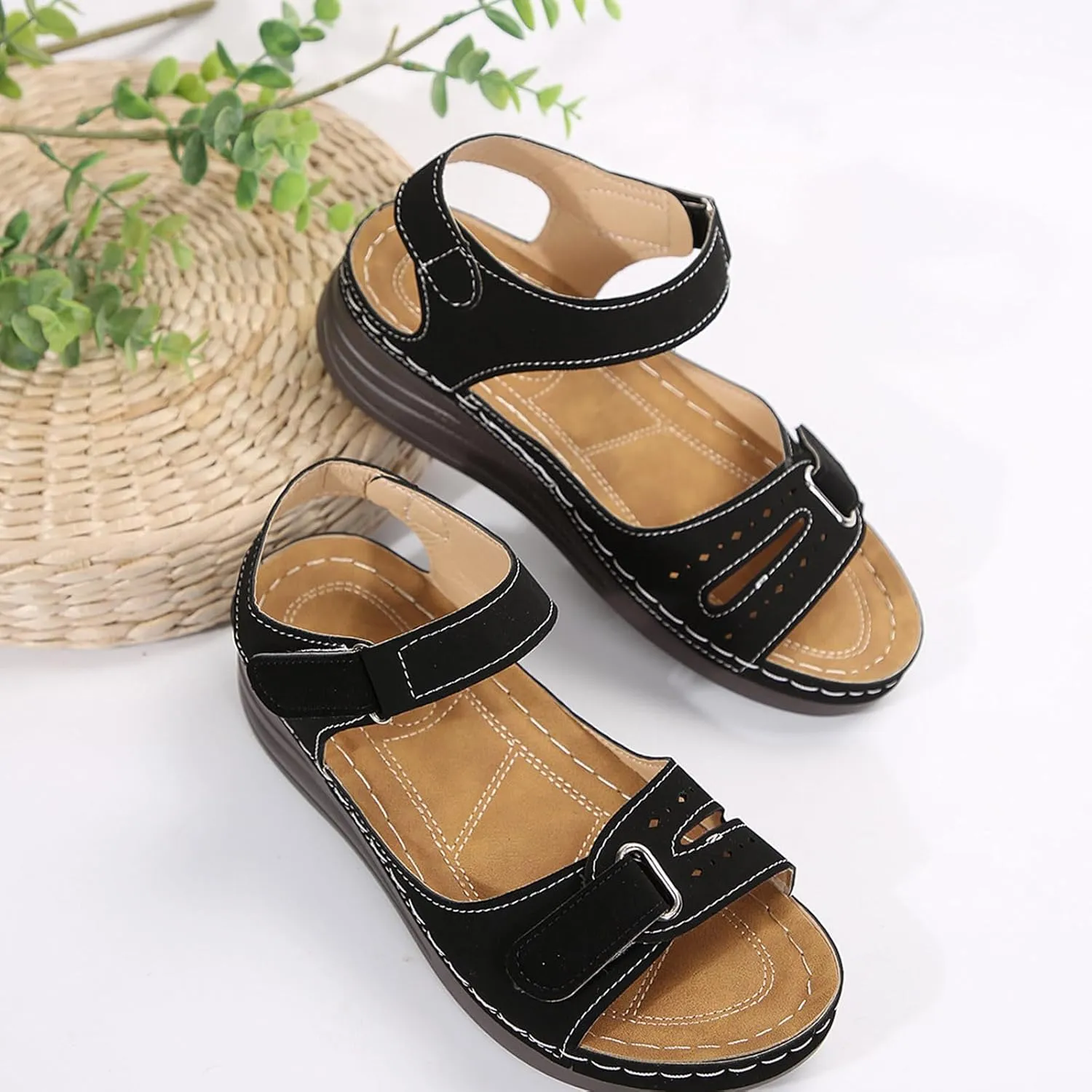 Brown Sandals for Women Hiking Comfy Sport Walking Sandal Outdoor Athletic Water Shoes with Three Adjustable Straps Beach Shoe