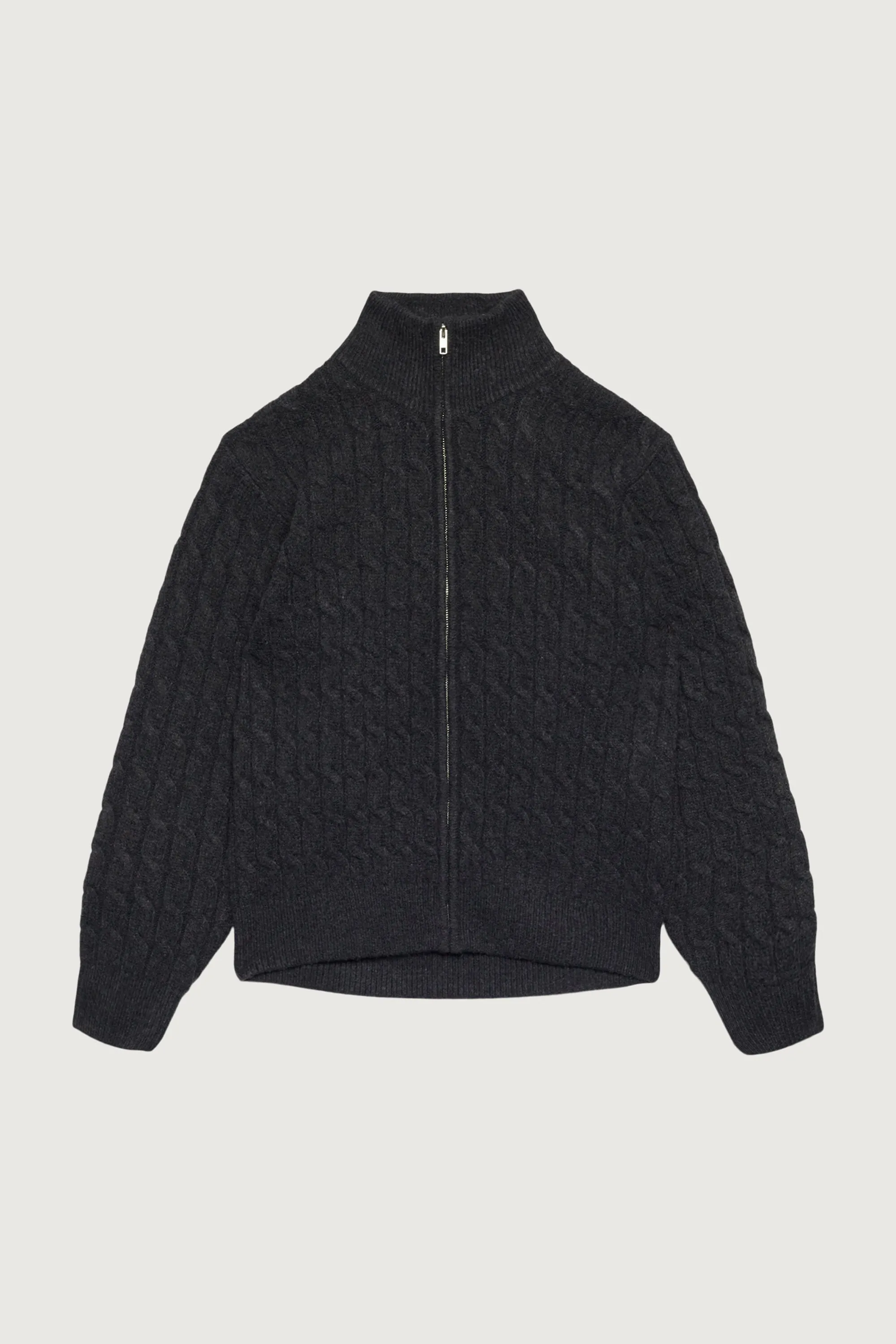 CABLE KNIT ZIP-UP CARDIGAN