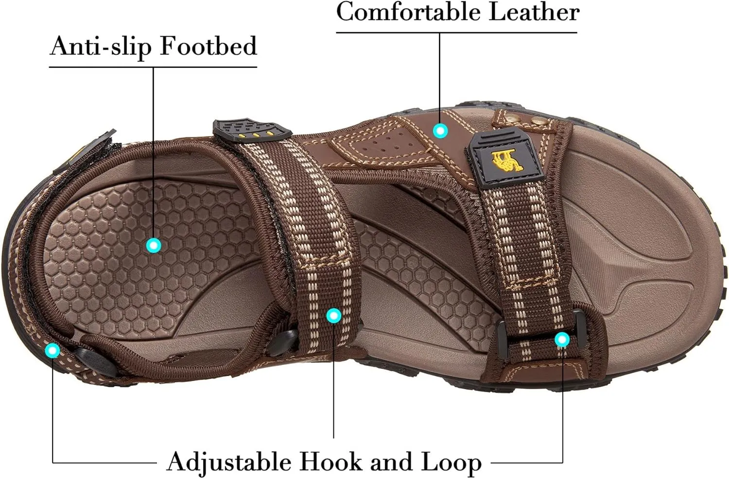 CAMEL CROWN Men's Water Sandals Waterproof Arch Support Hiking Sandals Comfort Leather Sandals Adjustable Athletic Outdoor Sandals for Summer Beach Trail Walking