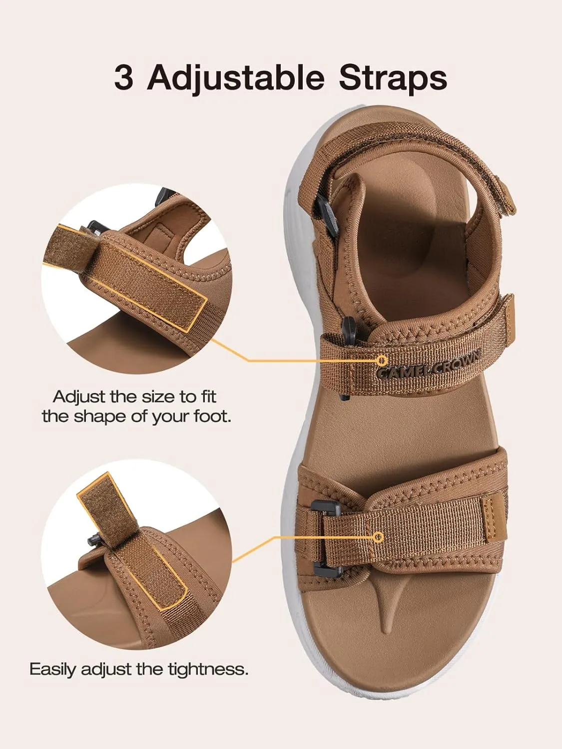 CAMEL CROWN Women's Athletic Sandals Comfortable Outdoor Walking Waterproof Lightweight Girls' Platform Shoes Open Toe Arch Support