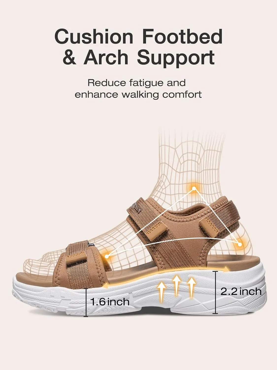 CAMEL CROWN Women's Athletic Sandals Comfortable Outdoor Walking Waterproof Lightweight Girls' Platform Shoes Open Toe Arch Support