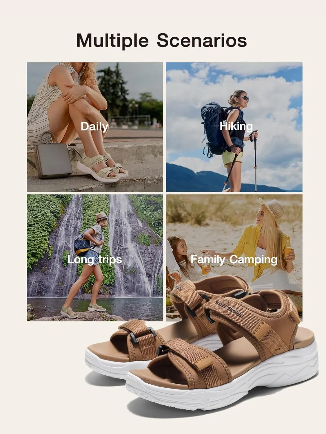 CAMEL CROWN Women's Athletic Sandals Comfortable Outdoor Walking Waterproof Lightweight Girls' Platform Shoes Open Toe Arch Support