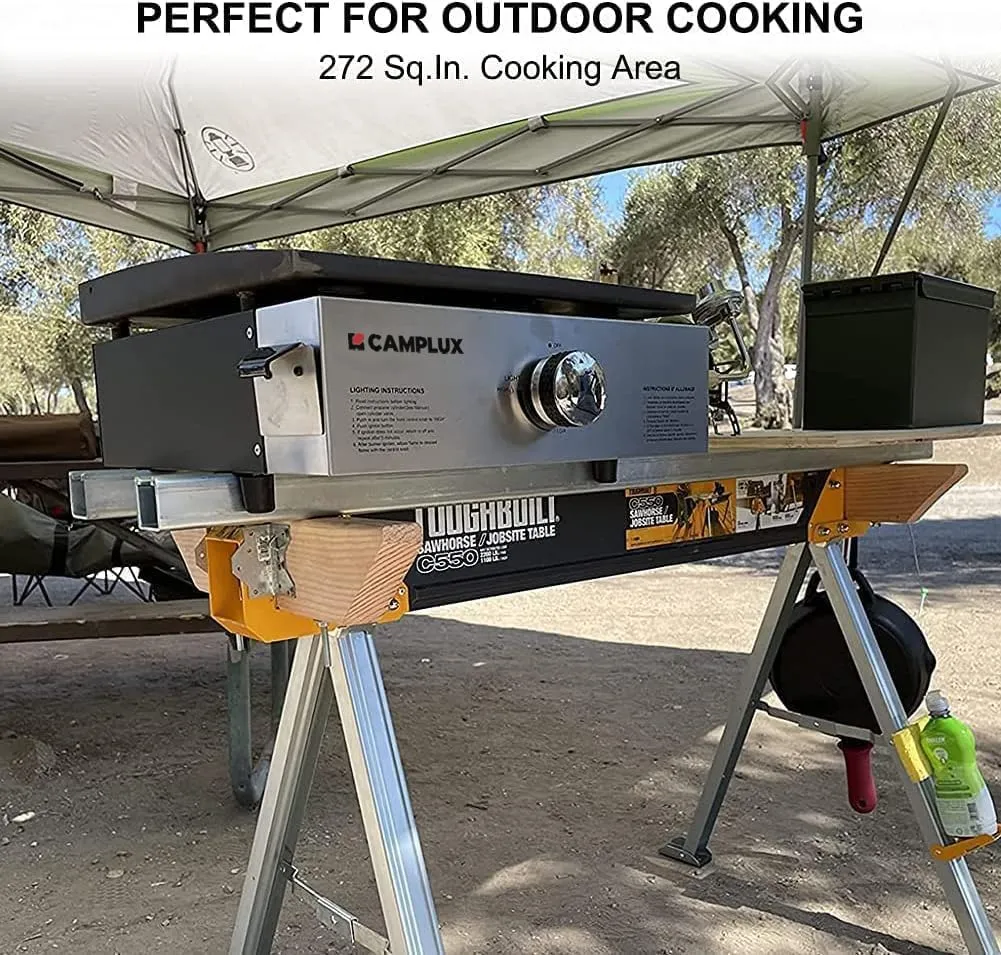 Camplux Propane Gas Grill,Flat Top Grill Station for Kitchen,Camping,Outdoor,Tabletop -Stainless Steel BBQ Griddle with Knobs & Ignition,17inch