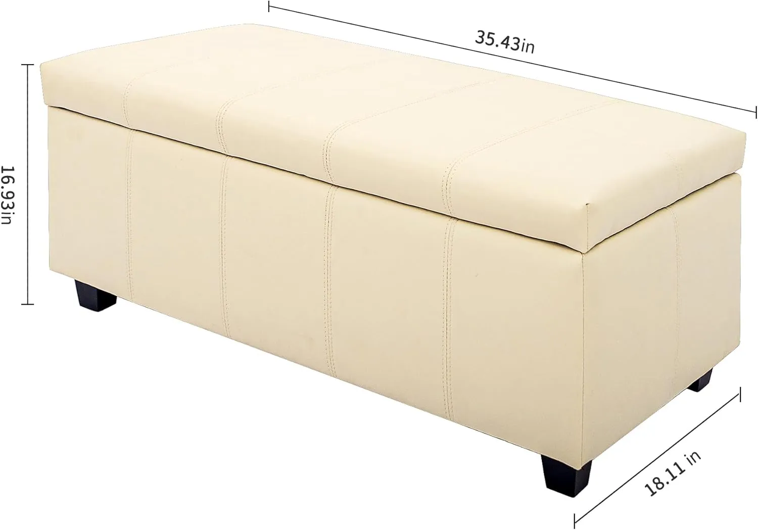 CangLong 36Inch Damara Lift-Top Storage Ottoman Bench with Faux-Leather Upholstery, Upholstered Foam Padded Rectangular Footstool, Easy Assemble Furniture ,Cream