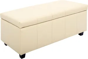 CangLong 36Inch Damara Lift-Top Storage Ottoman Bench with Faux-Leather Upholstery, Upholstered Foam Padded Rectangular Footstool, Easy Assemble Furniture ,Cream