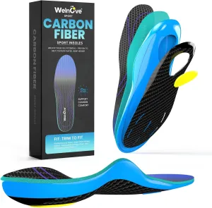 Carbon Fiber Sport Insoles with Arch Support - Welnove Shock Absorbing Performance Insoles for High Impact Sport- Energy Return,Increased Performance and Injury Protection-Not for Tight Shoes-M