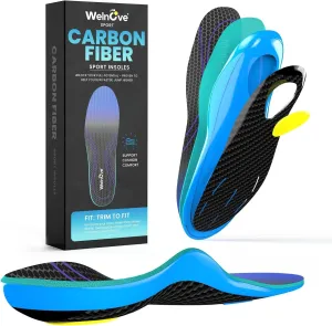 Carbon Fiber Sport Insoles with Arch Support - Welnove Shock Absorbing Performance Insoles for High Impact Sport- Energy Return,Increased Performance and Injury Protection-Not for Tight Shoes-XS