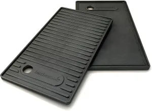 Cast Iron Gas Grill Plate with Flat and Ribbed Side Rectangular 45 x 23 x 1.5 cm
