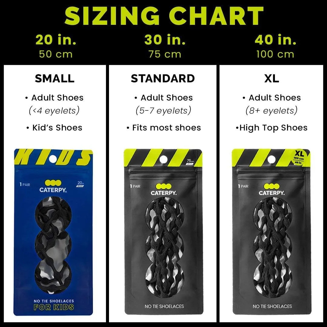 Caterpy RUN - Ultimate Elastic No-Tie Shoelaces | Custom Fit, Comfortable, Easy Install | For Adults, Kids, Running & Sports