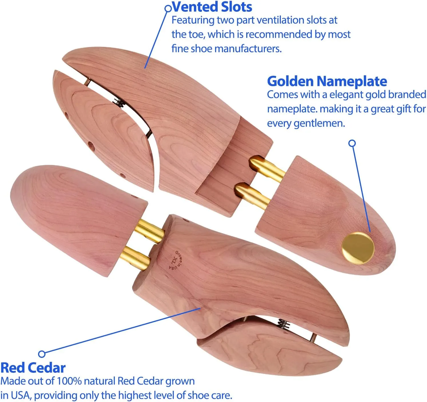 Cedar Shoe Tree for Men Women Red Cedar Wooden Shoe Trees with Twin Tubes