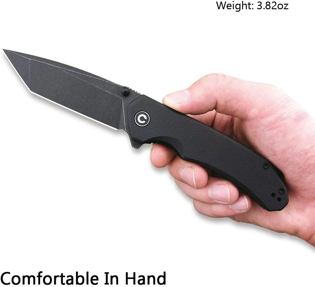 CIVIVI Brazen Folding Pocket Knife,3.5-Inch Tanto D2 Plain Blade,G-10 Outdoor Camping Hiking Knife with Thumb Studs and Flipper opener,Unique Tool Gift for EDC Men Women C2023C (Black)