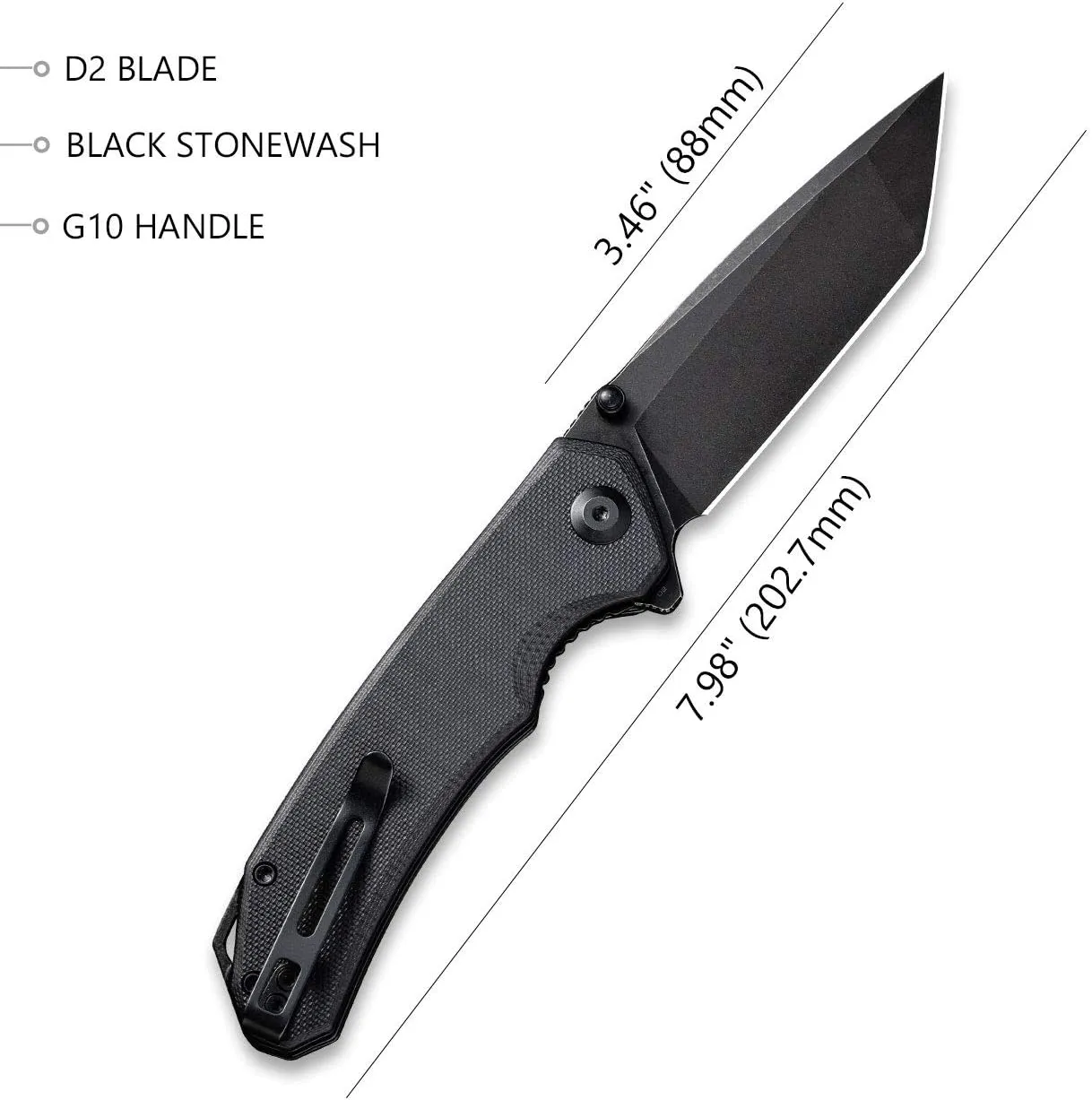 CIVIVI Brazen Folding Pocket Knife,3.5-Inch Tanto D2 Plain Blade,G-10 Outdoor Camping Hiking Knife with Thumb Studs and Flipper opener,Unique Tool Gift for EDC Men Women C2023C (Black)