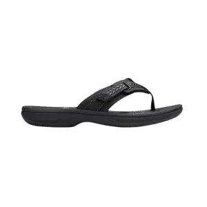Clarks Women's Breezey Sun H Comfortable Braided and Stitching Strap Slip-On Sandal, Black Pat