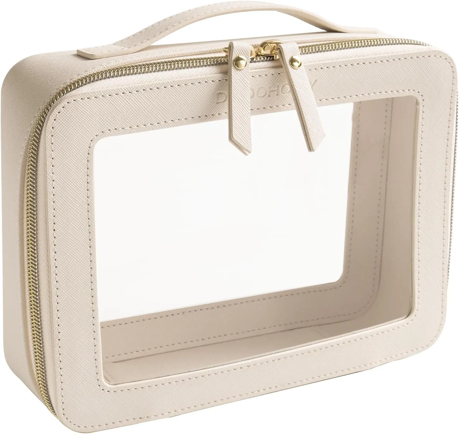 Clear Makeup Bag, TSA Approved Travel Cosmetic Case with Double Zipper, Square PU Leather Toiletry Organizer Pouch, Waterproof, Easy to Clean, for Car and traveling Use