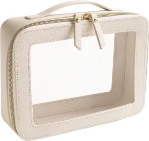 Clear Makeup Bag, TSA Approved Travel Cosmetic Case with Double Zipper, Square PU Leather Toiletry Organizer Pouch, Waterproof, Easy to Clean, for Car and traveling Use