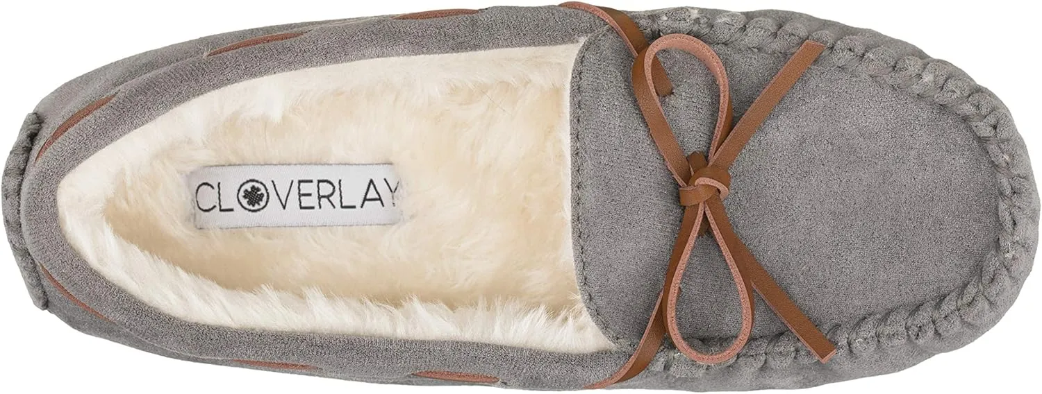 CLOVERLAY Women's Moccasin Faux Fur Suede Moccasins Comfy Soft Indoor Outdoor Slippers Flat Loafer Moccasin