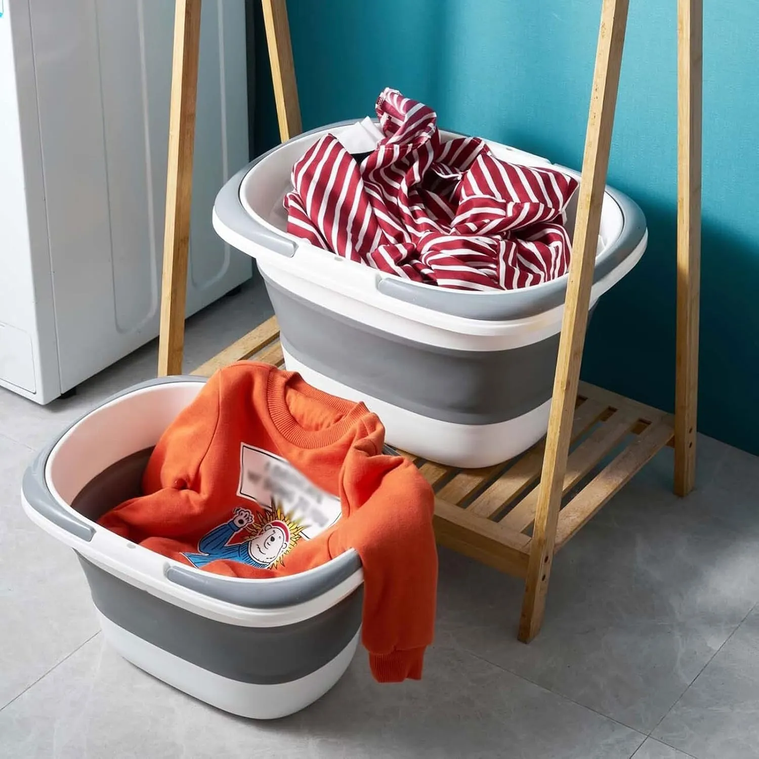 Collapsible wash Basin Folding Wash Basin with Handle Portable Mop Bucket Washbasin Plastic Foldable Foot Basin Travel Outdoor Camp Car Washing Basins(Blue,US-Size L)