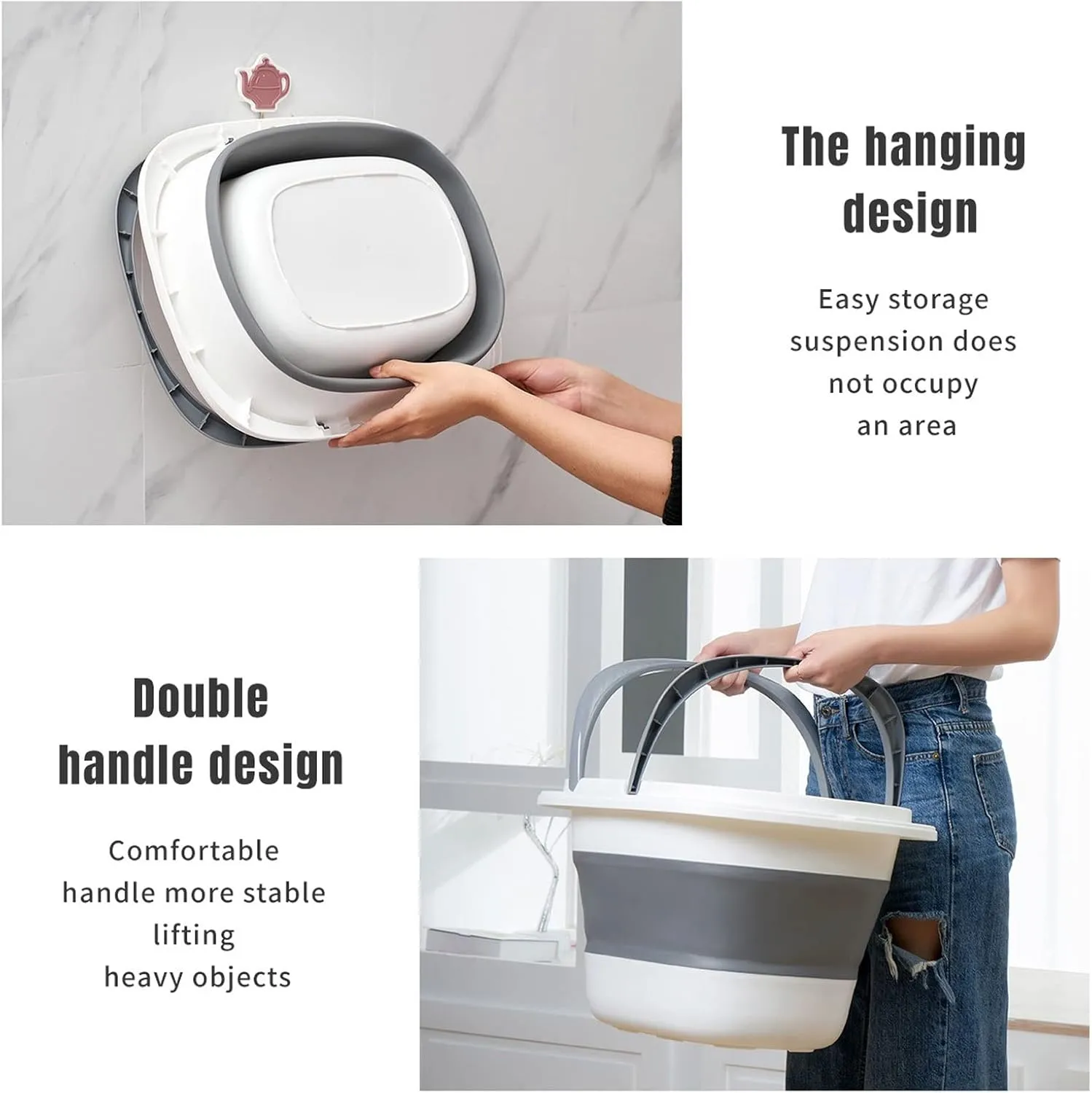 Collapsible wash Basin Folding Wash Basin with Handle Portable Mop Bucket Washbasin Plastic Foldable Foot Basin Travel Outdoor Camp Car Washing Basins(Blue,US-Size L)