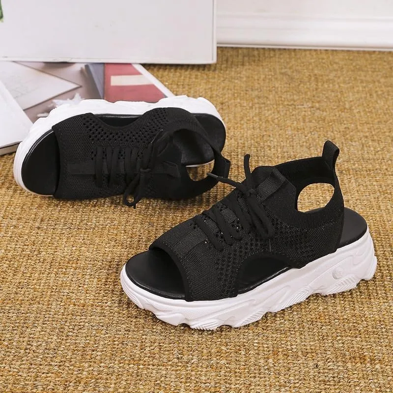 Comfortable Orthopedic Sport Sandals for Women Knit Mesh Walking Shoes Washable Slingback Sandals Fish Mouth Sneakers