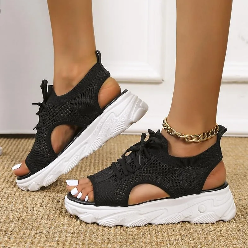 Comfortable Orthopedic Sport Sandals for Women Knit Mesh Walking Shoes Washable Slingback Sandals Fish Mouth Sneakers