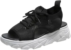 Comfortable Orthopedic Sport Sandals for Women Knit Mesh Walking Shoes Washable Slingback Sandals Fish Mouth Sneakers