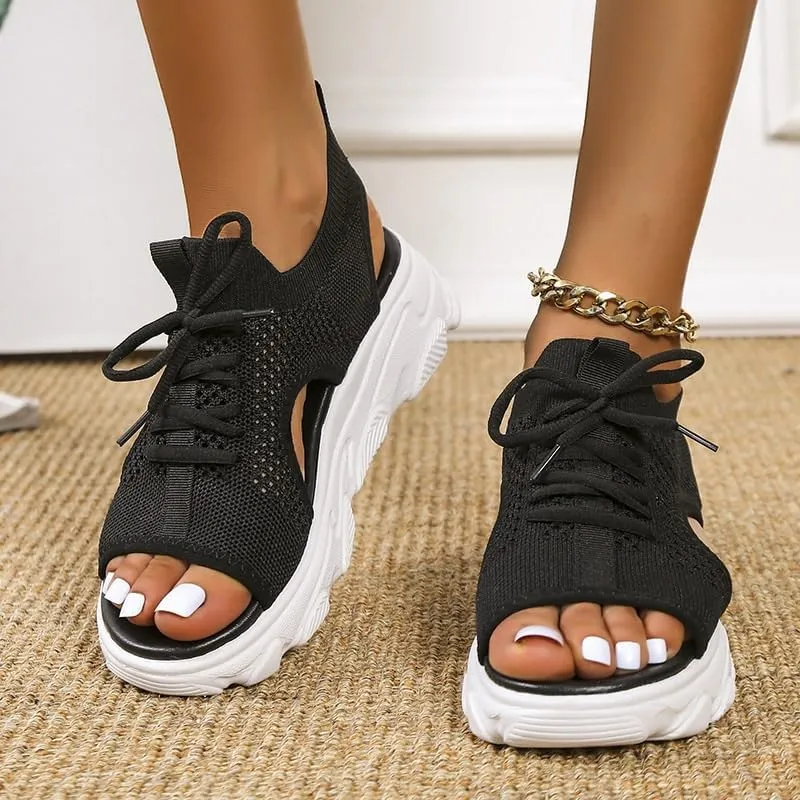 Comfortable Orthopedic Sport Sandals for Women Knit Mesh Walking Shoes Washable Slingback Sandals Fish Mouth Sneakers