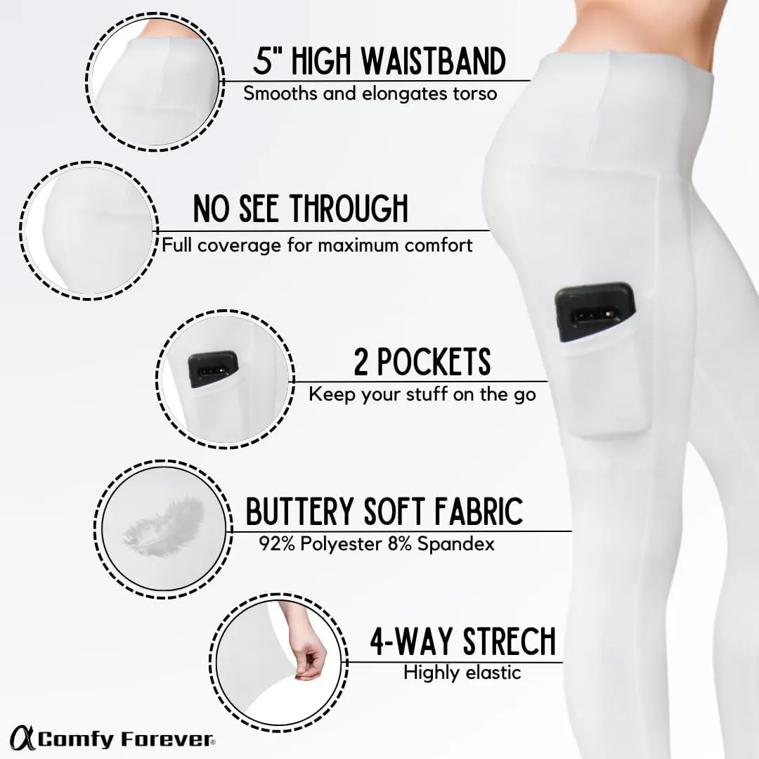COMFY FOREVER Pocket Leggings for Women W/5' High Waist Tummy Control Ankle Length Pants