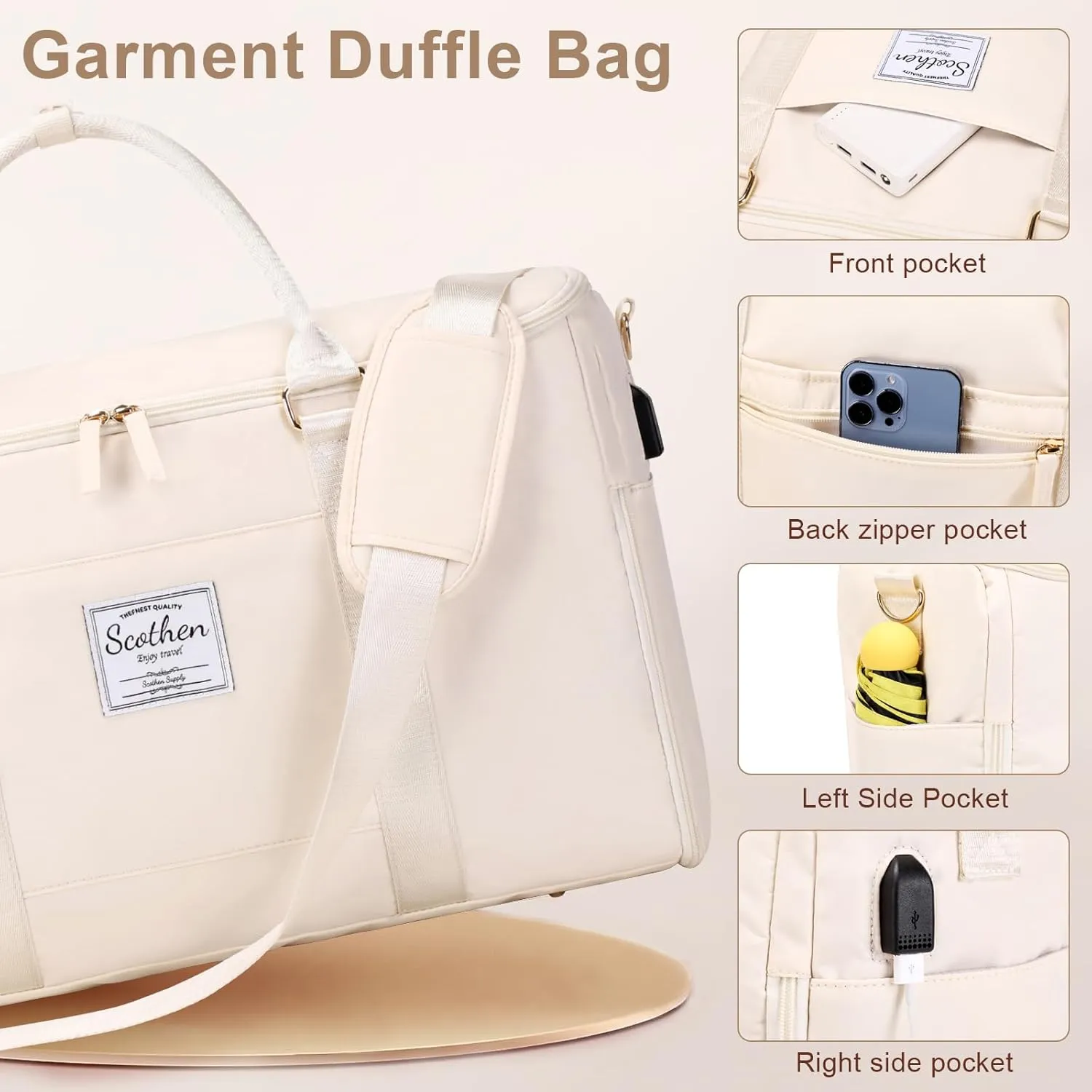 Convertible Travel Garment Bag,Carry On Garment Duffle Bag with Toiletry and Shoe bag,Garment Bags for Travel,2 in 1 Hanging Dress Suitcase Suit Travel Bags for Women with USB Charging Port