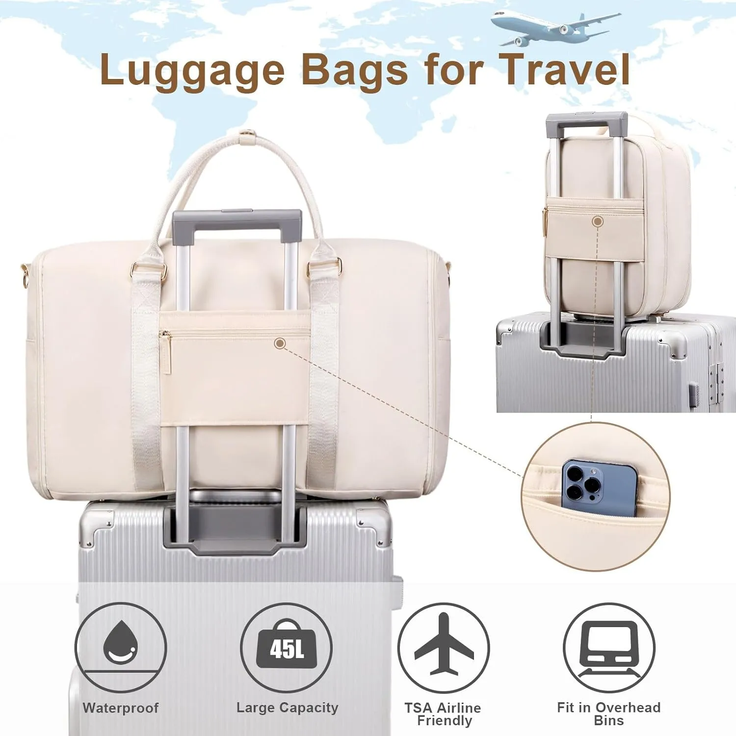 Convertible Travel Garment Bag,Carry On Garment Duffle Bag with Toiletry and Shoe bag,Garment Bags for Travel,2 in 1 Hanging Dress Suitcase Suit Travel Bags for Women with USB Charging Port