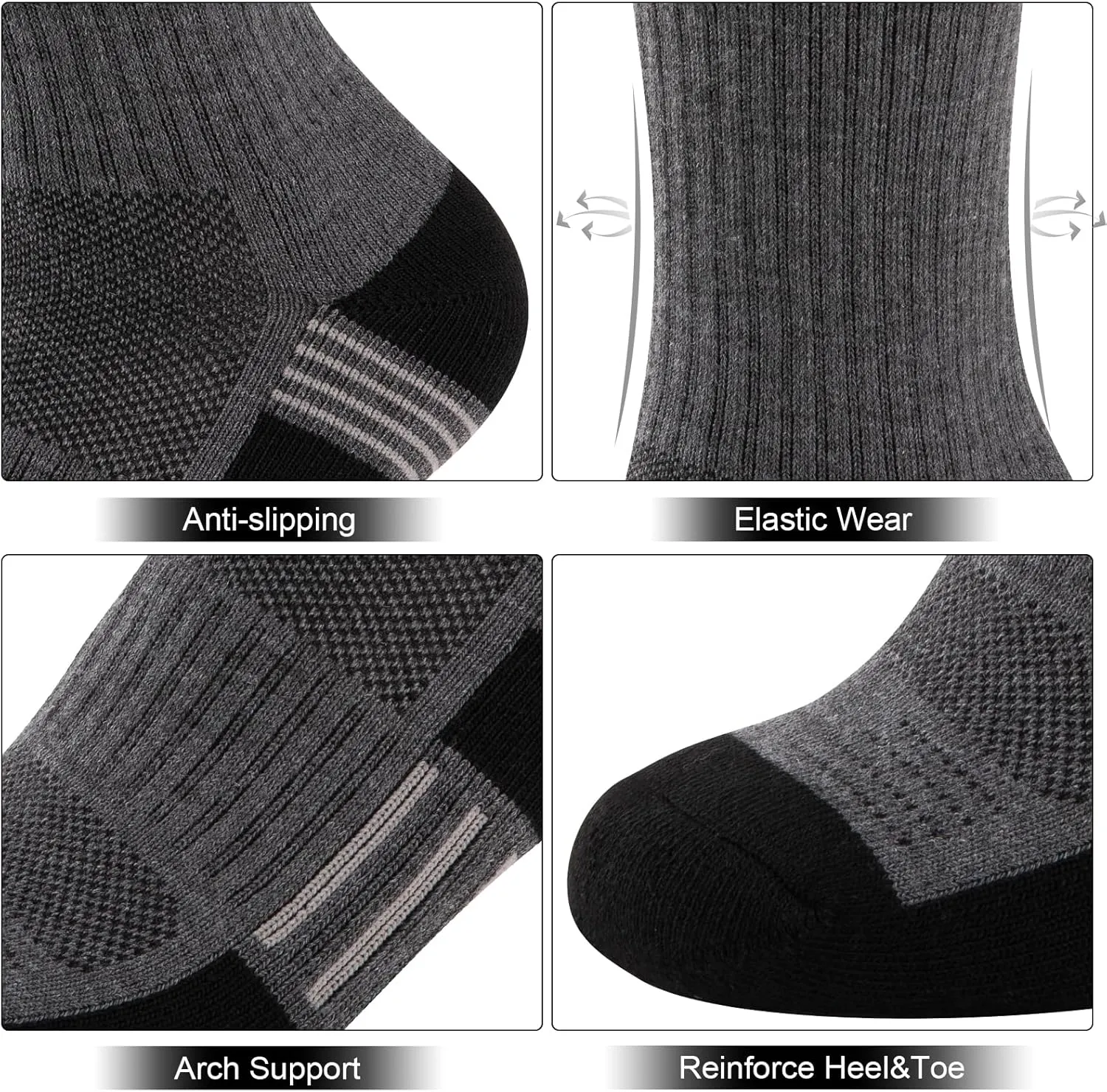 COOVAN 8 Pairs Mens Crew Socks Cushioned Moisture Wicking Athletic Heavy Duty Work Sport Breathable Training Socks