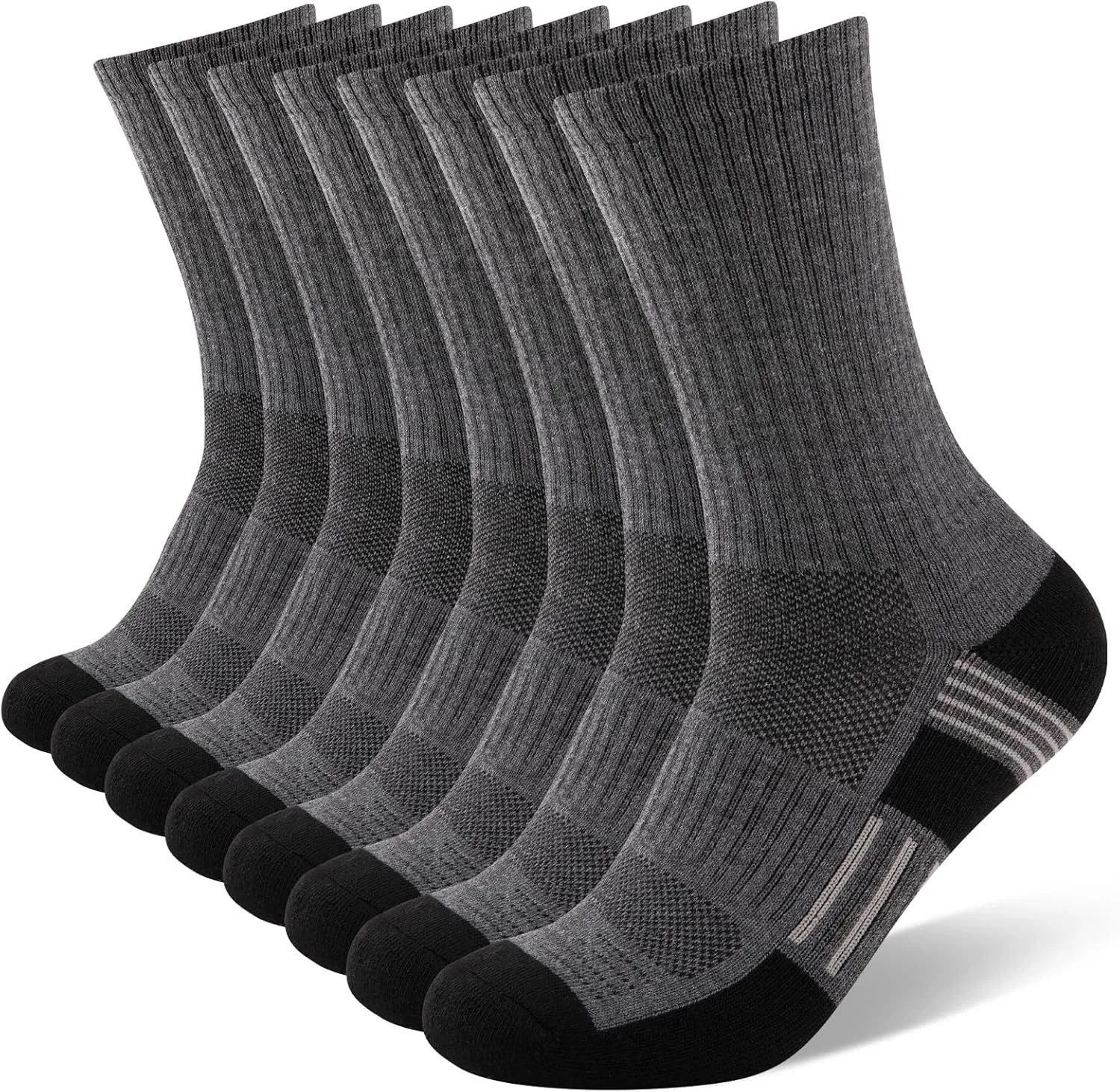 COOVAN 8 Pairs Mens Crew Socks Cushioned Moisture Wicking Athletic Heavy Duty Work Sport Breathable Training Socks