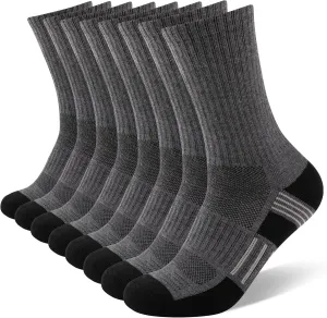 COOVAN 8 Pairs Mens Crew Socks Cushioned Moisture Wicking Athletic Heavy Duty Work Sport Breathable Training Socks